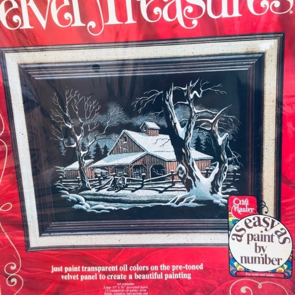 VTG 1976 Craft Master Velvet Treasures Paint by Number Quiet Winter Night 14410 - Picture 10 of 14